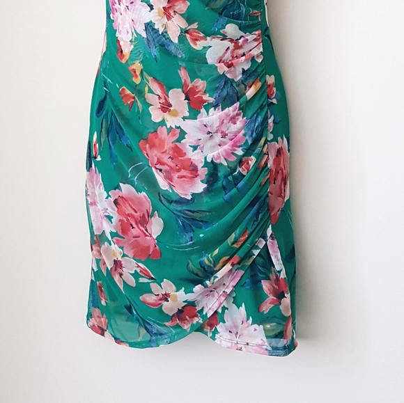 Mesh XS Sexy Dress Romantic Large Floral Scale Sleeveless Green Pink Size NWT - Picture 2 of 7